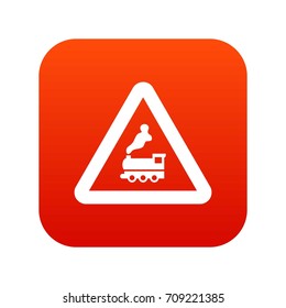 Warning sign railway crossing without barrier icon digital red for any design isolated on white vector illustration
