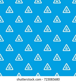 Warning sign railway crossing without barrier pattern repeat seamless in blue color for any design. Vector geometric illustration