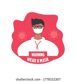 warning sign recommend use of protective face mask, wear at mask vector illustration design