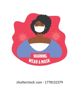 warning sign recommend use of protective face mask, wear at mask vector illustration design