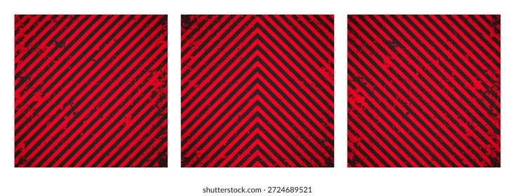 Sinal de aviso com linhas diagonais vermelhas e pretas. Símbolo de atenção, perigo ou cuidado. Sinalização no estaleiro de construção, aviso de segurança rodoviária, faixa de perigo, escudo de alerta de segurança. Ilustração vetorial
