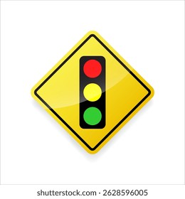 Warning sign of Red Traffic Light. Icon vector on yellow diamond sign. Creative traffic light sign template.