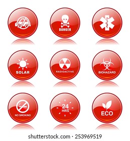 Warning Sign Red Vector Button Icon Design Set
