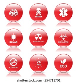 Warning Sign Red Vector Button Icon Design Set