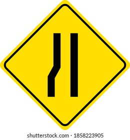 Warning sign for a road narrowing on the left on white background illustration