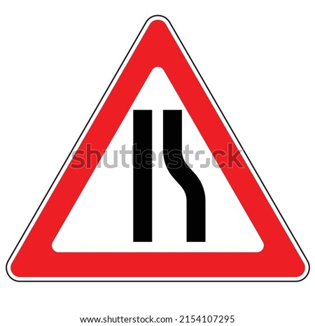 Warning Sign Road Narrows on the left side traffic symbol.eps