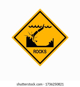 Warning Sign Rocks On The Beach, Vector Illustration, Isolate On White Background Label. EPS10
