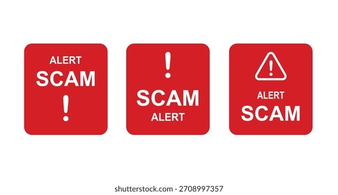 Señal de advertencia de alerta de estafa. Conjunto de Anuncios rojos con información de fraude