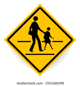 Warning sign, school sign for students school crossing on a white background.