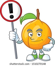 With warning sign seeds nutmeg with cartoon character style