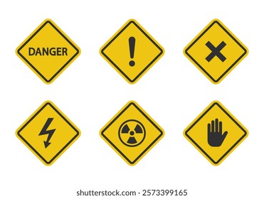 Warning sign set. Flat vector illustration. White background.