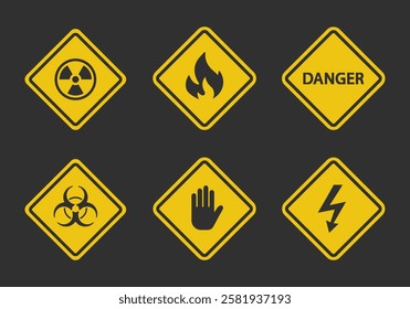 Warning sign set. Flat vector illustration. White background.