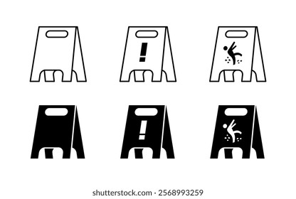 Warning sign set icons. Wet sign icons.Linear and silhouette style. Vector icons.