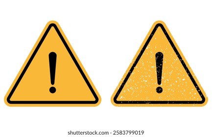 Warning sign set. Vector Illustration of various colors triangle road signs with exclamation mark inside. Caution icon vector design template isolated on white background.