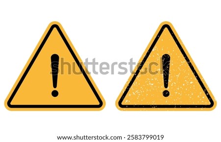 Warning sign set. Vector Illustration of various colors triangle road signs with exclamation mark inside. Caution icon vector design template isolated on white background.
