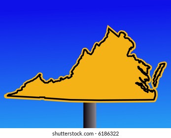 Warning sign in shape of Virginia on blue illustration