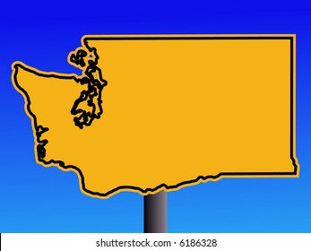 Warning sign in shape of Washington on blue illustration