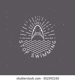 Warning sign, of shark attack, stop swimming. Vector illustration.
