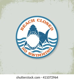 Warning Sign, Of Shark Attack, Stop Swimming. Vector Illustration.