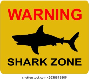 Warning sign shark zone closed beach symbol vector silhouette illustration isolated. Emblem banner shark attack treat, high risk in water. Danger for swimmers, diving and water sports. Scary animal.