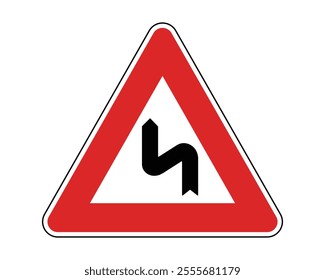 Warning Sign for Sharp Road Curve, Featuring Red Triangle and Black Curved Arrow, Indicating a Hazardous Turn Ahead, Available as a Vector File