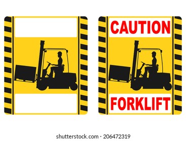 Warning sign with the silhouette of a forklift truck. Vector 