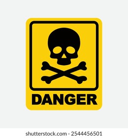 Warning Sign with Skull and Crossbones - Hazard Symbol, Yellow Triangle, Toxic or Dangerous Icon, Skeleton Graphic, Vector Illustration