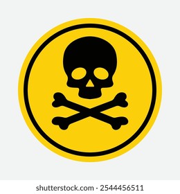 Warning Sign with Skull and Crossbones - Hazard Symbol, Yellow Triangle, Toxic or Dangerous Icon, Skeleton Graphic, Vector Illustration