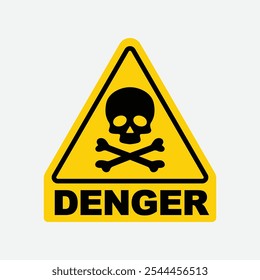 Warning Sign with Skull and Crossbones - Hazard Symbol, Yellow Triangle, Toxic or Dangerous Icon, Skeleton Graphic, Vector Illustration