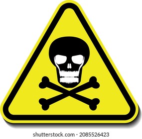 Warning sign with skull and crossbones on yellow triangle. Poison, toxic or biohazard prohibited caution vector icon.