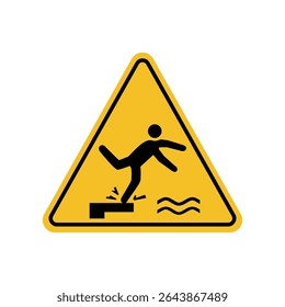 Warning sign slipping forward on yellow triangle board. Emergency sign Suitable for posters and web icons