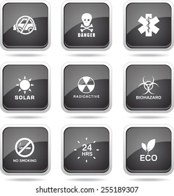 Warning Sign Square Vector Black Button Icon Design Set