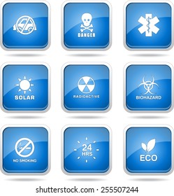 Warning Sign Square Vector Blue Icon Design Set