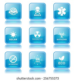 Warning Sign Square Vector Blue Icon Design Set