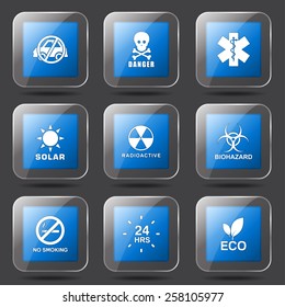 Warning Sign Square Vector Blue Icon Design Set