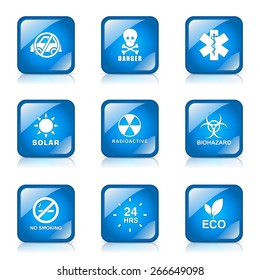 Warning Sign Square Vector Blue Icon Design Set