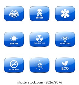 Warning Sign Square Vector Blue Icon Design Set