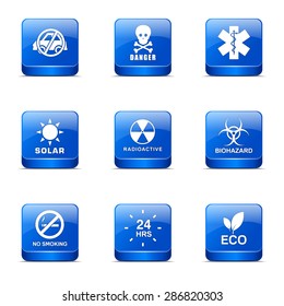 Warning Sign Square Vector Blue Icon Design Set