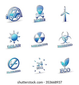 Warning Sign Square Vector Blue Icon Design Set