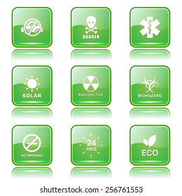 Warning Sign Square Vector Green Icon Design Set