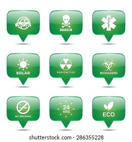 Warning Sign Square Vector Green Icon Design Set