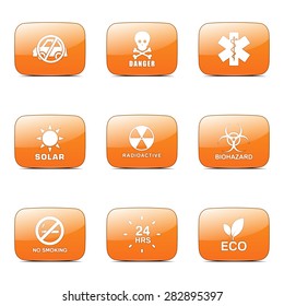 Warning Sign Square Vector Orange Icon Design Set
