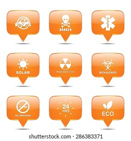 Warning Sign Square Vector Orange Icon Design Set