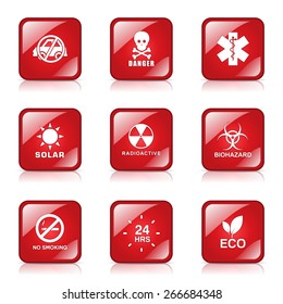 Warning Sign Square Vector Red Icon Design Set