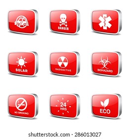 Warning Sign Square Vector Red Icon Design Set