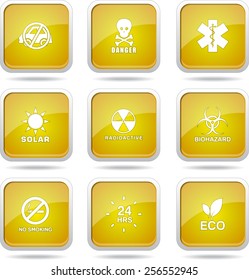 Warning Sign Square Vector Yellow Icon Design Set