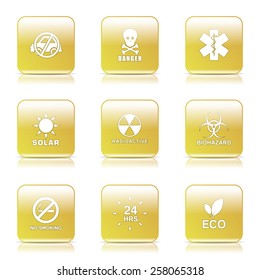 Warning Sign Square Vector Yellow Icon Design Set