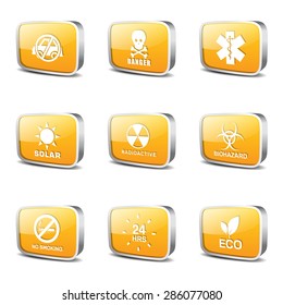 Warning Sign Square Vector Yellow Icon Design Set