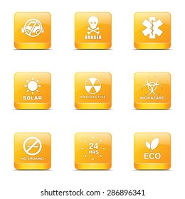 Warning Sign Square Vector Yellow Icon Design Set