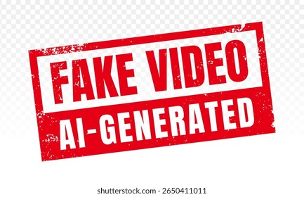 Warning Sign Stamp of a Fake Ai Generated Video. Fake Video Grunge Ink Square Rubber Stamp Vector